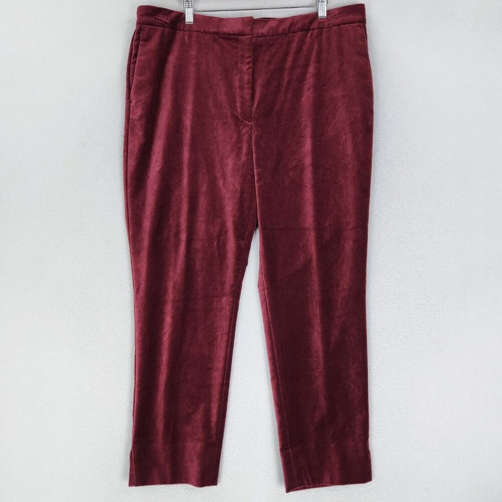 Ann Taylor Pants Womens 16 Burgundy Red Velvet Straight Leg High Rise Ankle NEW